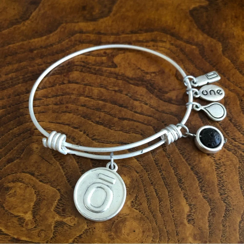 Doterra matte silver metal charm adjustable bangle bracelet